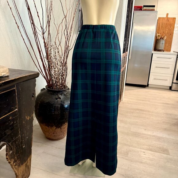 1970's Graff californiawear BLUE & GREEN PLAID MAXI SKIRT - Picture 2 of 6